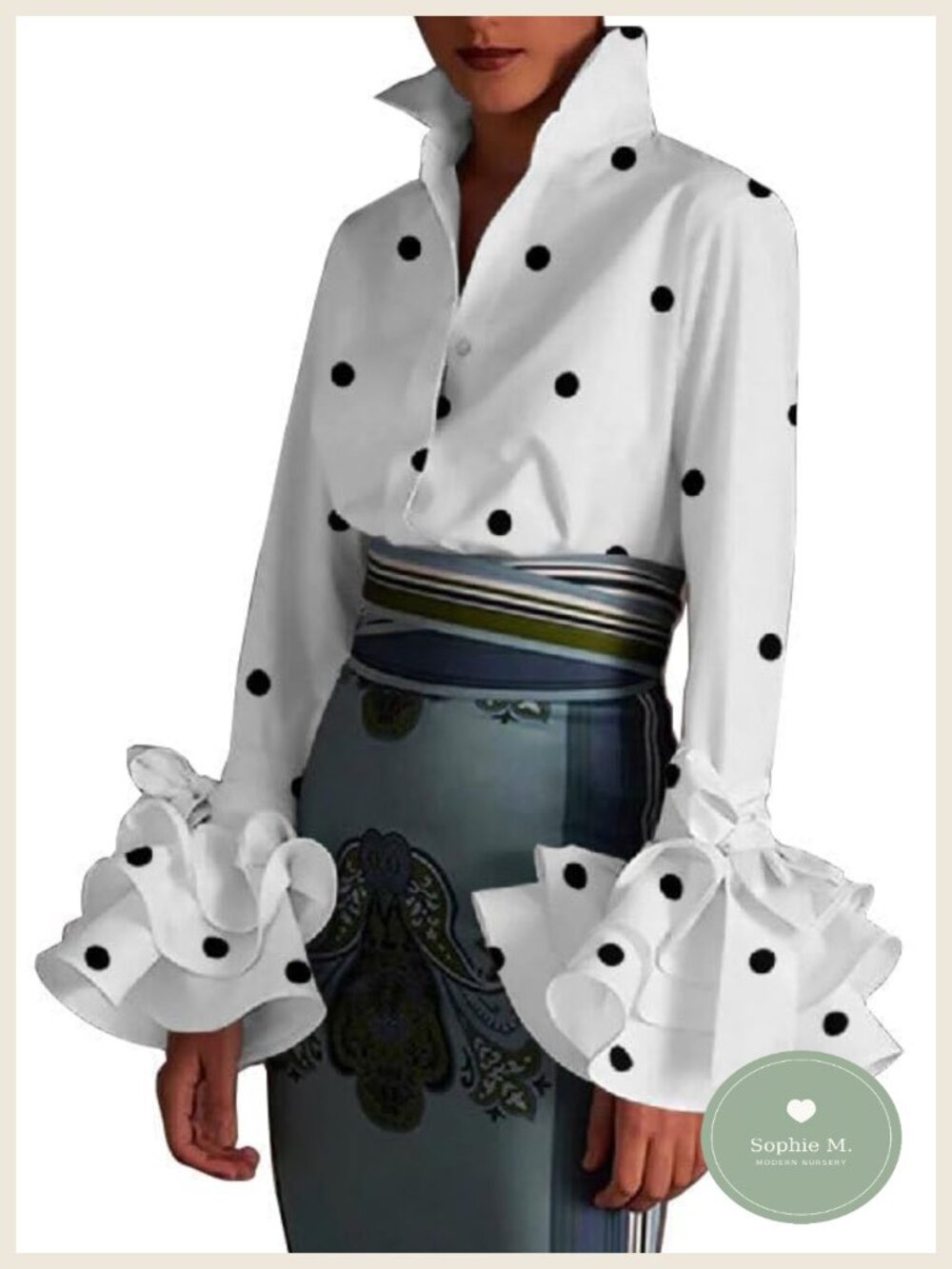 Women's Long Sleeve Button Down Shirt Flared V-Neck Work Blouse Polyester Cotton